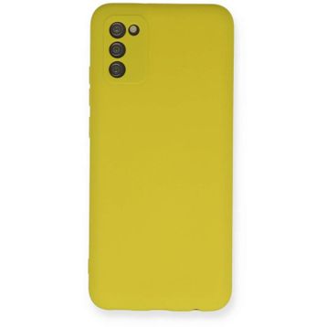 Newface Samsung Galaxy A03S Nano içi Kadife Silikon Sarı Cep Telefonu Kılıfı