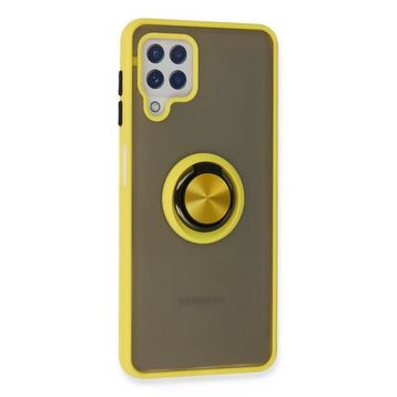 Newface Samsung Galaxy A22 Montreal Yüzüklü Silikon Kapak - Sarı Kılıf