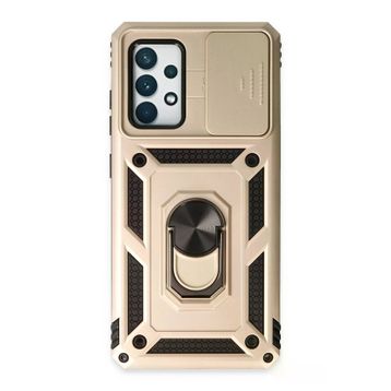 Newface Samsung Galaxy A72 Pars Lens Yüzüklü Silikon Gold Cep Telefonu Kılıfı