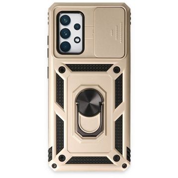 Newface Samsung Galaxy A72 Pars Lens Yüzüklü Silikon Gold Cep Telefonu Kılıfı