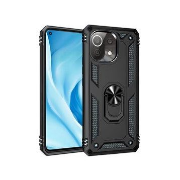 Newface Xiaomi Mi 11 Lite Kılıf Sofya Yüzüklü Siyah Silikon Kapak Kılıf