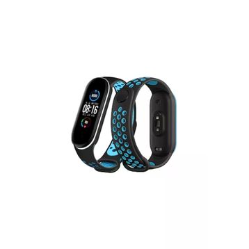 Newface Xiaomi Mi Band 6 Siyah-Mavi-Beyaz Spor Delikli Kordon
