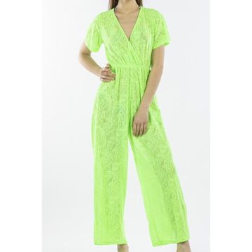 Nicoletta NIC1006_R18 Yeşil Neon Dantelli Kadın Pareo Tulum Plaj Elbisesi