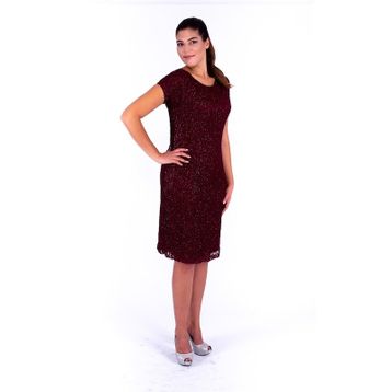 Nidya Moda 4035YB Bordo Büyük Beden Sim Dantel Vako Abiye Kadın Elbise