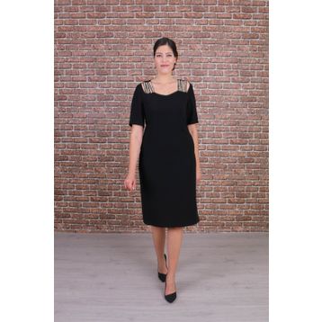 Nidya Moda 4155AS Siyah Omuz Taşlı Şeritli Abiye Elbise