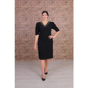 Nidya Moda 4158S Siyah Büyük Beden Taşlı Yaka Abiye Kadın Elbise