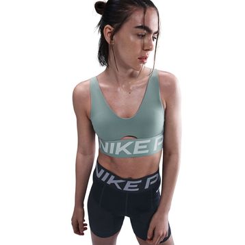 Nike HF7324-017 Yeşil Pro Indy Plunge Medium-Support Padded Kadın Antrenman Sporcu Sütyeni