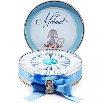 Nin Chocolate 80 Adet Nin Erkek Bebek Çikolatası Metal Yuvarlak Kutu Mavi Kedi Baskılı Napoliten Çikolata