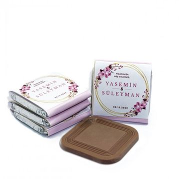 Nin Chocolate Dökme Pembe Çiçek Baskılı Söz Ve Nişan Çikolatası (80 adet)