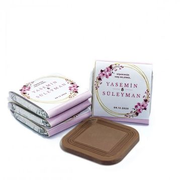 Nin Chocolate Dökme Pembe Çiçek Baskılı Söz Ve Nişan Çikolatası (80 adet)