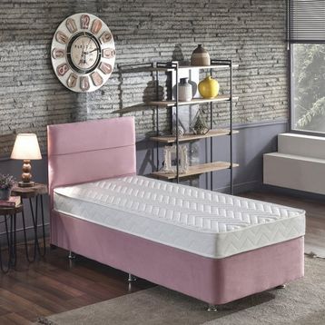 Niron Pinky 100x200 cm Pembe Tek Kişilik Baza Başlık Yatak Seti