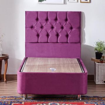 Niron Purple Baza Ve Başlık Seti 80x180 cm Tek Kişilik Sandıklı Mor Kumaş Baza Ve Başlığı