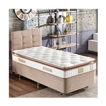 Niron Queen 120x200 cm Bir Buçuk Kişilik Pedli Sütlü Kahve Kumaş Baza Başlık Ve Yatak Takımı