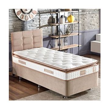 Niron Queen 80x180 cm Tek Kişilik Pedli Yatak Seti - Sütlü Kahve Kumaş Baza, Başlık ve Yatak Takımı