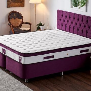 Niron Violet 200x200 Cm Tek Kişilik Yatak ve Sandıklı Mor Kumaş Baza + Başlığı