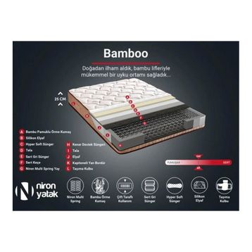 Niron Yatak Bamboo 140X190 CM Çift Kişilik Tam Ortopedik Orta Sert Yaylı Yatak