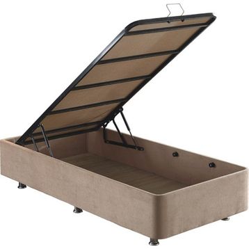 Niron Yatak Ela 100x200 cm Silinebilir Soho Kumaş Tek Kişilik Sandıklı Sütlü Kahve Kumaş Baza