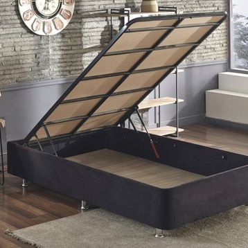 Niron Yatak Ela 120x200 cm Silinebilir Soho Kumaş Tek Kişilik Sandıklı Siyah Kumaş Baza
