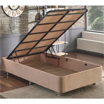 Niron Yatak Ela 120x200 cm Silinebilir Soho Kumaş Tek Kişilik Sandıklı Sütlü Kahve Kumaş Baza