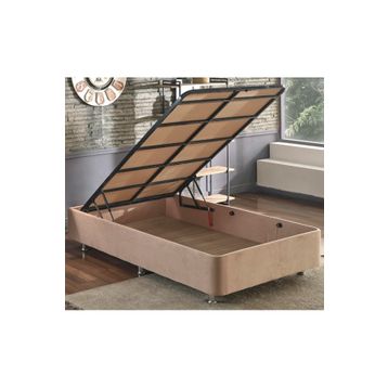 Niron Yatak Ela 120x200 cm Silinebilir Soho Kumaş Tek Kişilik Sandıklı Sütlü Kahve Kumaş Baza