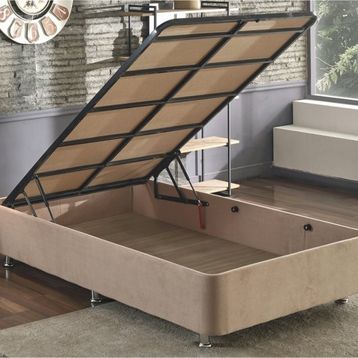 Niron Yatak Ela 120x200 cm Silinebilir Soho Kumaş Tek Kişilik Sandıklı Sütlü Kahve Kumaş Baza