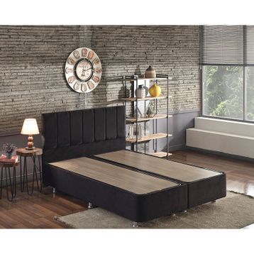 Niron Yatak Ela 160x200 cm Silinebilir Soho Kumaş Çift Kişilik Siyah Kumaş Baza Ve Başlığı