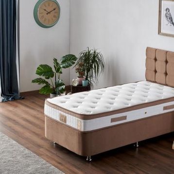 Niron Yatak Latte 90x190 cm Tek Kişilik Baza Başlık Seti