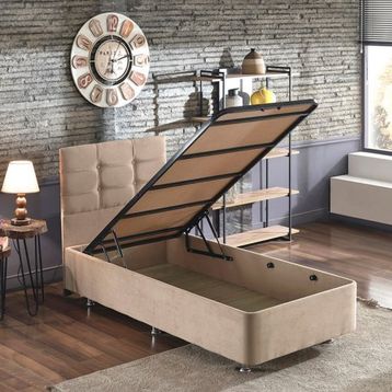 Niron Yatak Polo 100x200 CM Soho Kumaş Tek Kişilik Sütlü Kahve Kumaş Baza Ve Başlığı