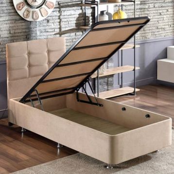 Niron Yatak Polo 90x190 CM Soho Kumaş Tek Kişilik Sütlü Kahve Kumaş Baza Ve Başlığı