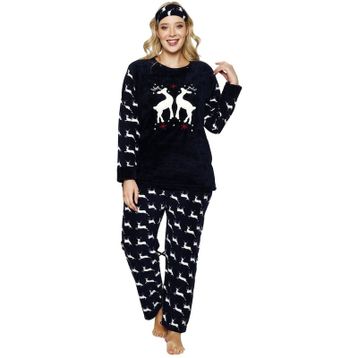 Nisanca Büyük Beden Polar Peluş Lacivert Kadın Pijama Takımı