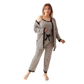 Nisanca Sabahlıklı Dantel Detaylı Pegasus Kadın Çeyizlik Takım Leopar Pijama Takımı