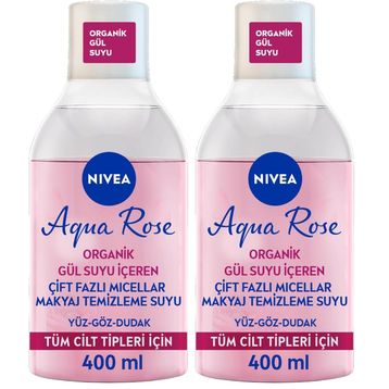 Nivea 2x400 ml Aqua Rose Organik Gül Suyu Çift Fazlı Yüz Temizleme Suyu