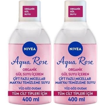 Nivea 2x400 ml Aqua Rose Organik Gül Suyu Çift Fazlı Yüz Temizleme Suyu