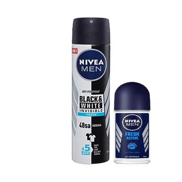 Nivea Black and White Invisible Fresh 150 ml Deodorant ve Fresh Active Mini 25 ml Roll-on