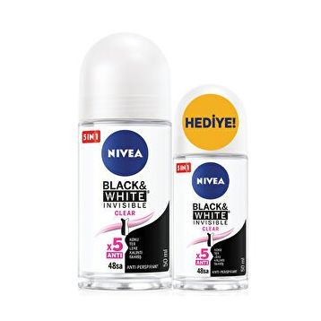 Nivea Black & White Invisible Clear 50 ml Kadın Deodorant Roll-On + 25 ml Mini Deodorant Roll-On