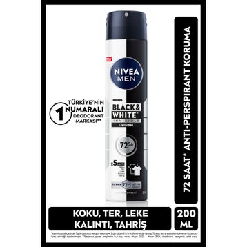 Nivea Black White Original 200 ml Erkek Deodorant