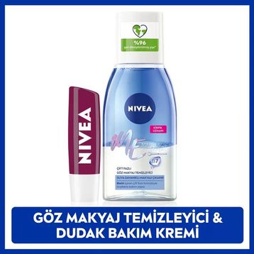Nivea Çift Etkili 125 ml Göz Makyaj Temizleyici ve Böğürtlen Renkli Dudak Bakım Kremi