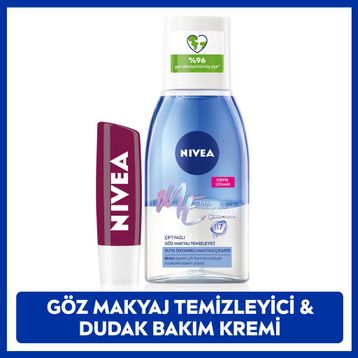 Nivea Çift Etkili 125 ml Göz Makyaj Temizleyici ve Böğürtlen Renkli Dudak Bakım Kremi