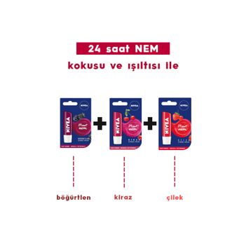 Nivea Çilek 4,8 g Dudak Bakım Kremi + Nivea Böğürtlen 4,8 g Dudak Bakım Kremi + Nivea Kiraz 4,8 g Dudak Bakım Kremi Set