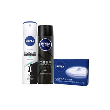 Nivea Deep Dimension 150 ml Erkek Deosprey+Hassas Ciltler İçin 200 ml Tıraş Jeli
