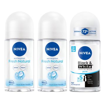 Nivea Fresh Natural 50 ml ve Black White Invisible Pure 50 ml Kadın Roll On Deodorant