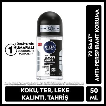 Nivea Invisible Black&White 50 ml Erkek Roll-On Deodorant