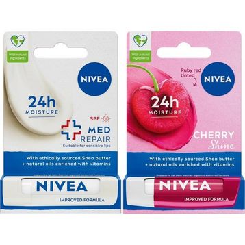 Nivea Kiraz 4.8 gr ve Med Repair SPF 15 4.8 gr Dudak Bakım Kremi