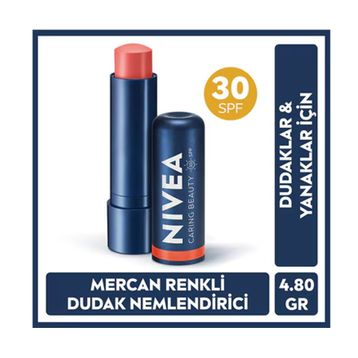 Nivea Lip Care Nivea Renkli Mercan 4.8 G SPF30 Doğal E Vitamini Dudak ve Yanaklar İçin Dudak Bakım Kremi