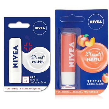 Nivea Med Repair SPF 15 4.8 gr ve Şeftali 4.8 gr Dudak Bakım Kremi