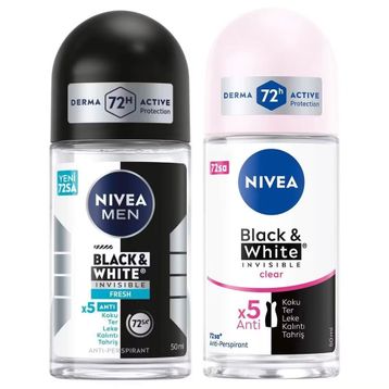 Nivea Men Black White Invisible Fresh 50 ml Erkek Roll On Deodorant ve Black White Invisible Clear 50 ml Kadın Roll On Deodorant