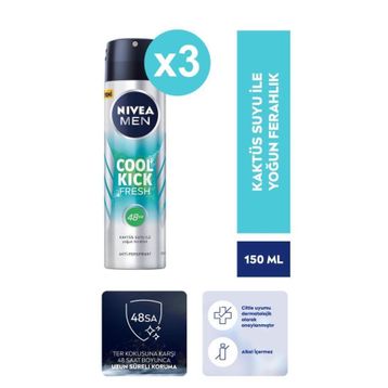 Nivea Men Cool Kick Fresh 3x150 ML Erkek Sprey Deodorant