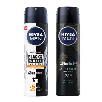 Nivea Men Deep Dimension 150 ml ve Black White Invisible Güçlü Etki 150 ml Erkek Sprey Deodorant