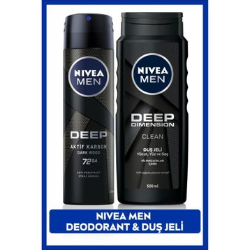 Nivea Men Deep Dimension 500 ML Duş Jeli ve Deep Dimension 150 ML Erkek Sprey Deodorant