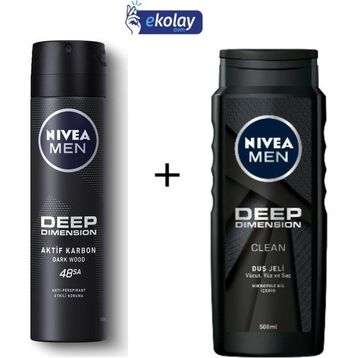 Nivea Men Deep Dimension 500 ML Duş Jeli ve Deep Dimension 150 ML Erkek Sprey Deodorant